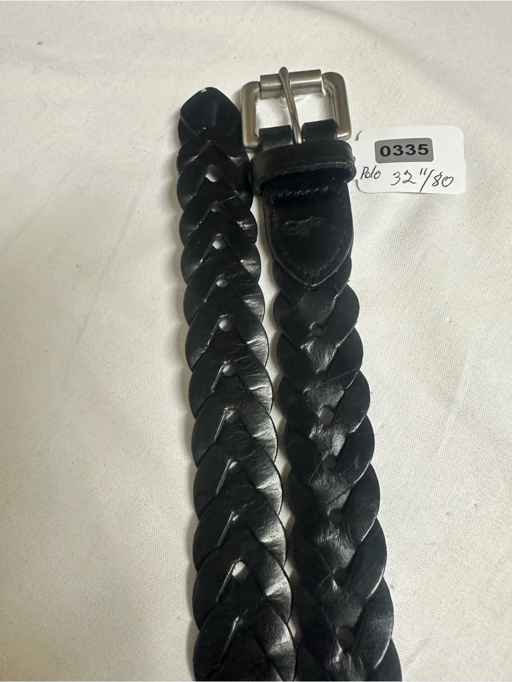 Polo by Ralph Lauren Black Leather Men’s Belt with Brushed Metal Buckle